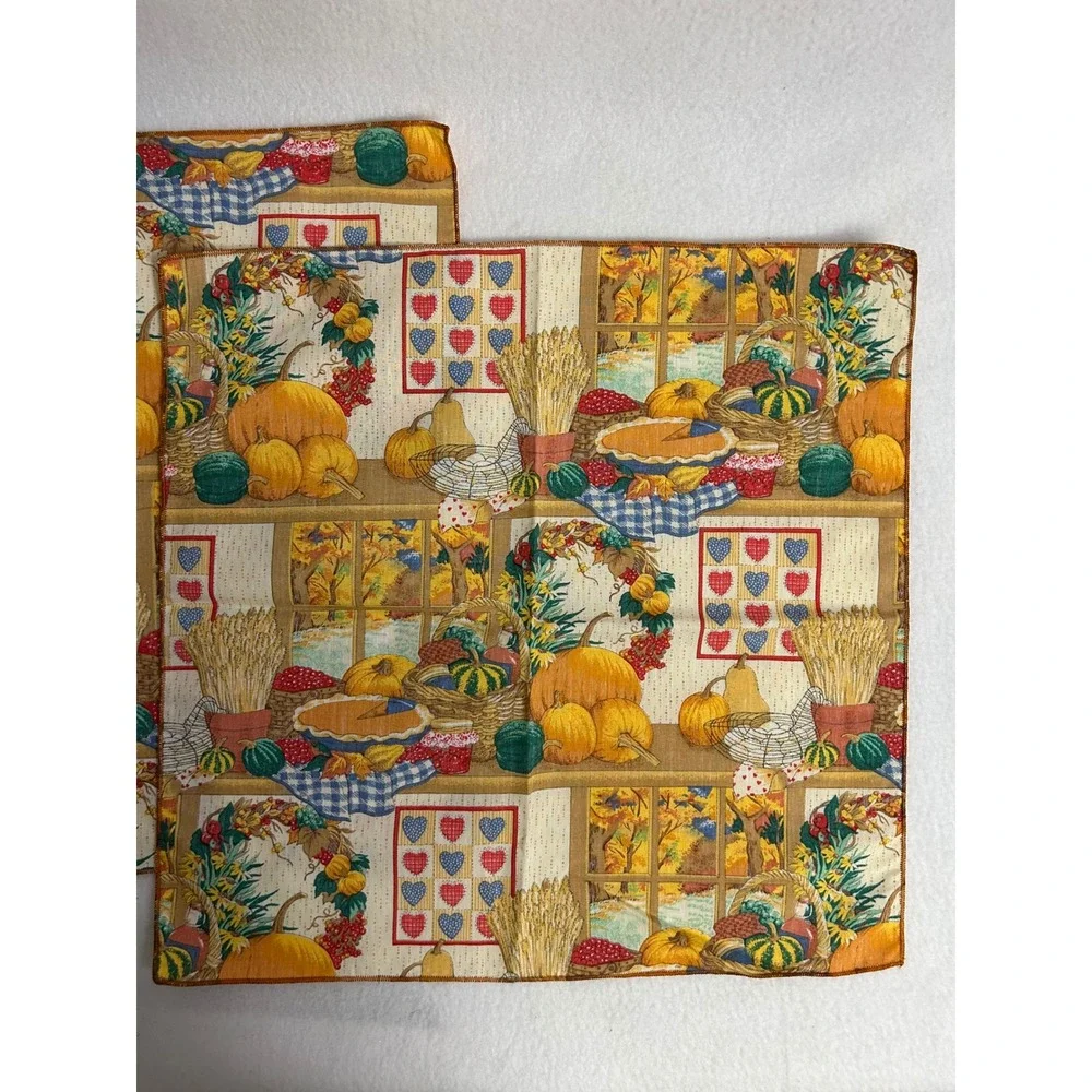 Autumn Harvest Farmhouse Multicolor Pumpkin Cloth Napkins Set 2